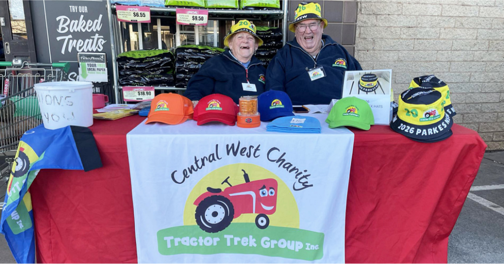 Did you meet Ray and Laurie McMahon when they were set up at Cunningham’s IGA. Ray and Laurie helped set up the Central West Charity Tractor Trek Group. They will be back in Parkes in the lead up to the Trek so stop and say hi!