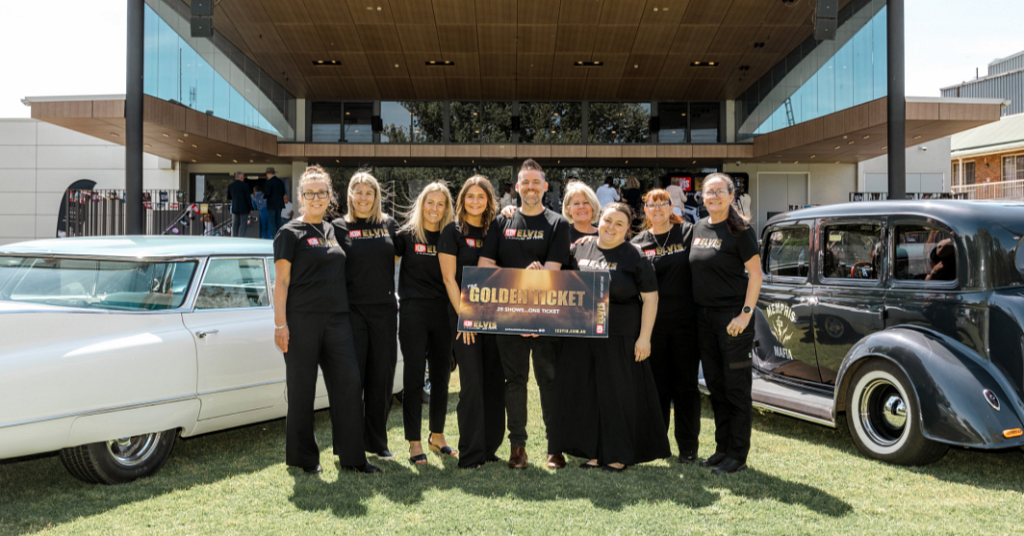 Pictured on launch day are the Parkes Elvis Festival team. Left to right: Lisa Moon, Jasmine Flaxman, Charlene Kaden, Bronte Thompson, Brendan Shipley, Sharon Klarner, Lily Paton, Nikki Bevan and Teresa Cooper.