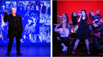 Left: Pictured is Bill Jayet who is an iconic performer with the Society and here he is performing his signature song from Oliver, Reviewing the Situation, with shots from his portrayal in 1984 and again in 2011. Right: Pictured are the girls do -
